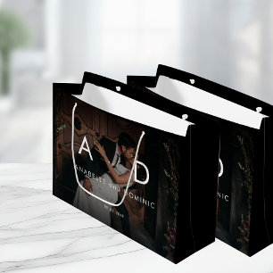 Grand Sac Cadeau Photo de fond foncé & Monogramme Élégant Mariage n