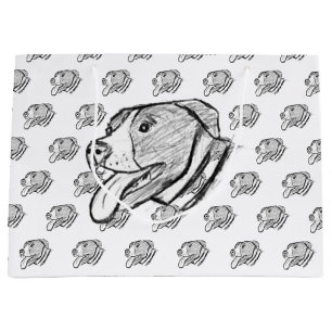 Grand Sac Cadeau photo de pitbull dessiné à la main amateur de chie