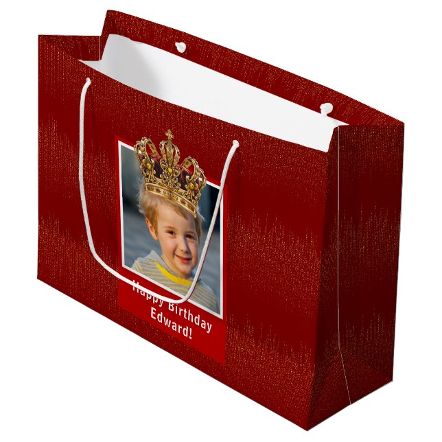 Grand Sac Cadeau Photo d'enfant personnalisée Joyeux Anniversaire K (Devant Angle)