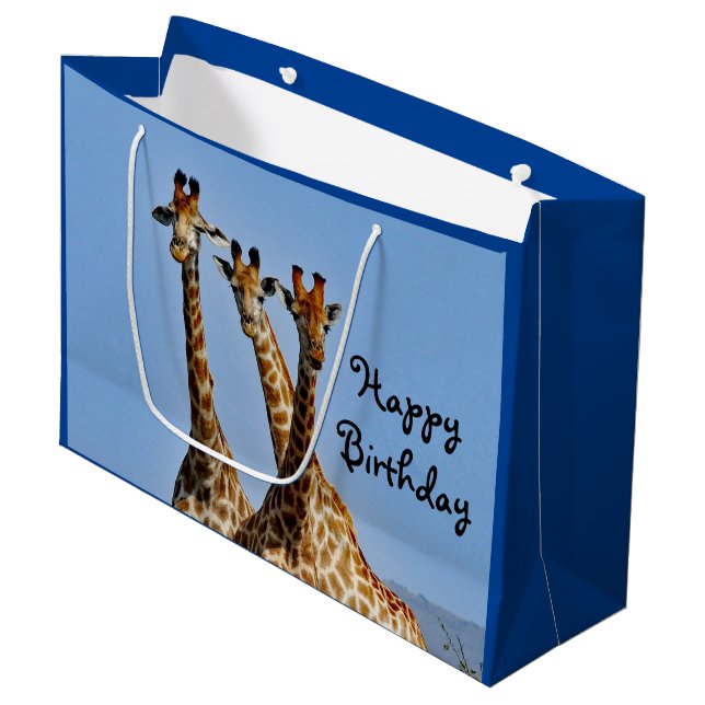 Grand Sac Cadeau Photo du troupeau de girafe Faune Anniversaire (Devant Angle)