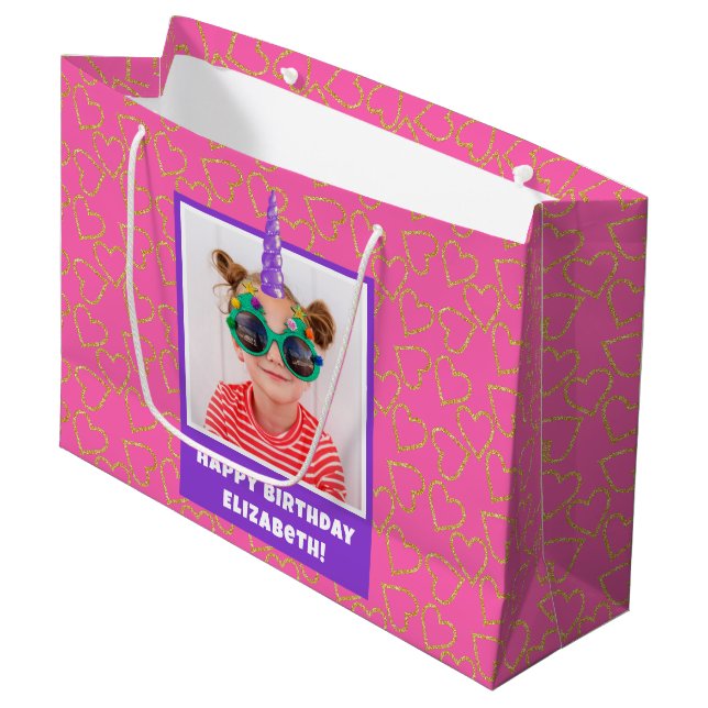 Grand Sac Cadeau Photo personnalisée pour enfant Joyeux Anniversair (Devant Angle)