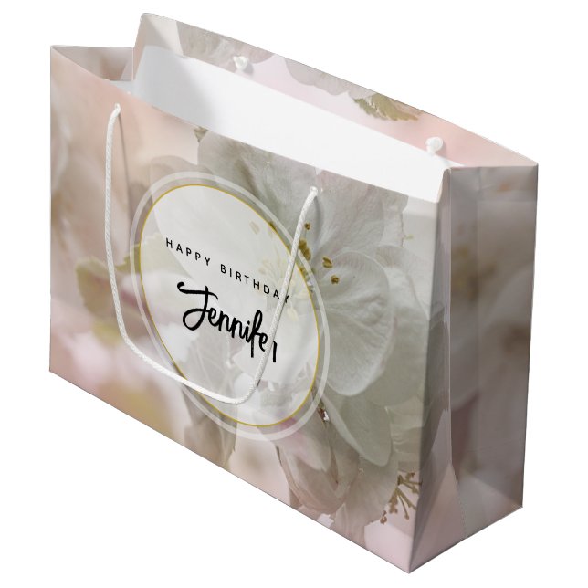 Grand Sac Cadeau Photo White Apple Blossom Anniversaire (Devant Angle)