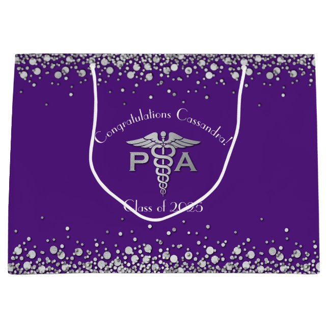 Grand Sac Cadeau Physician Assistant PA Graduation Purple Silver (Devant)