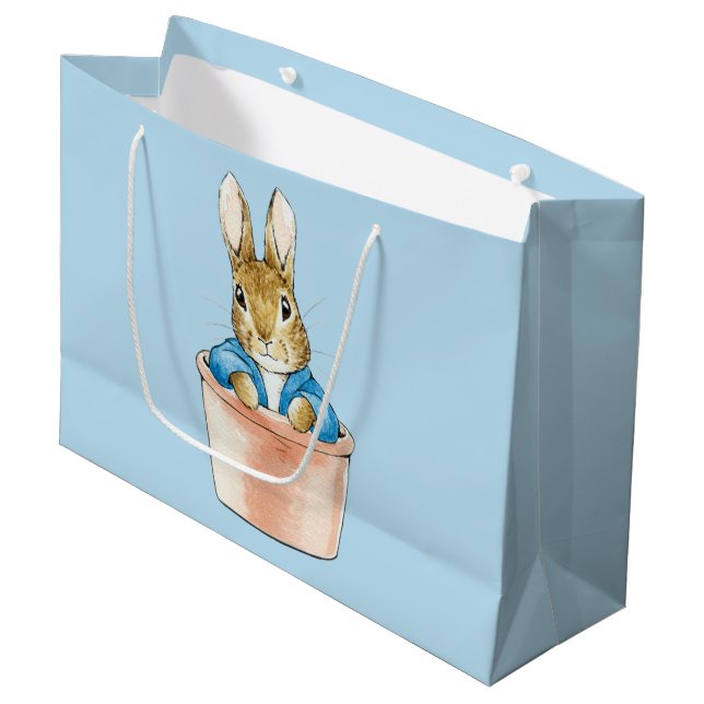 Grand Sac Cadeau Pierre le lapin assis dans un pot (Devant Angle)