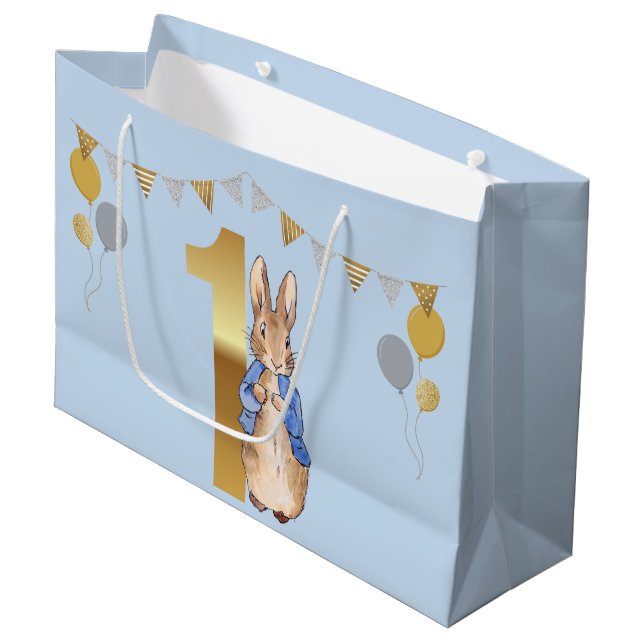 Grand Sac Cadeau Pierre le lapin Premier anniversaire (Devant Angle)