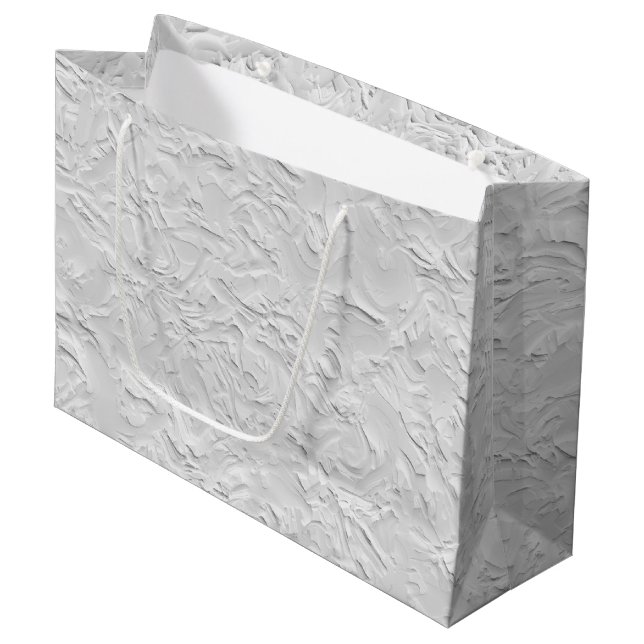 Grand Sac Cadeau Pierre texturée blanche, Art Abstrait monochrome (Devant Angle)