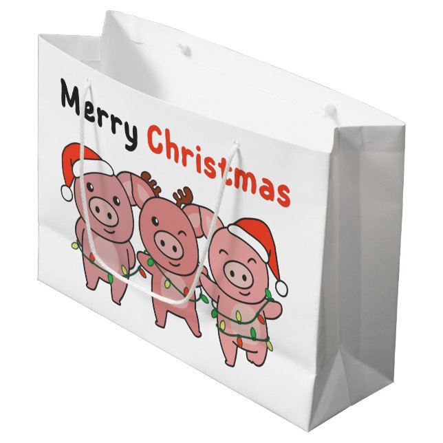 Grand Sac Cadeau Pig Christmas Cute Pigs Merry Christmas Large Gift (Devant Angle)