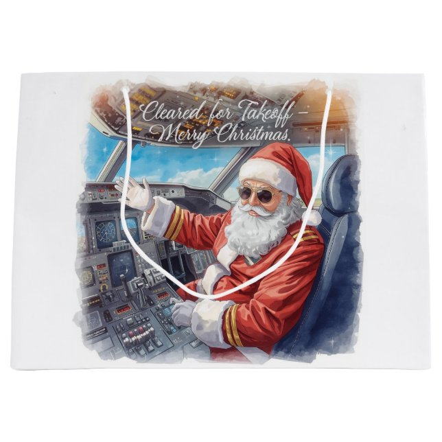 Grand Sac Cadeau Pilot Santa is Flying for Christmas in the Sky  (Devant)