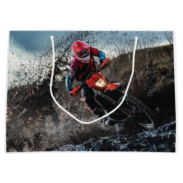 Grand Sac Cadeau Pilote de vélo droit jetez l'oreiller (Devant)