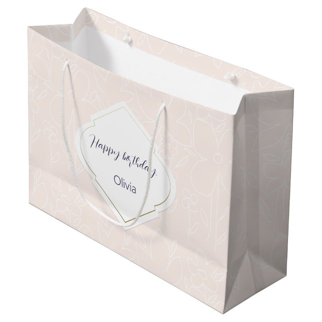Grand Sac Cadeau Pimk White Motif Fleur sauvage Monogramme (Devant Angle)