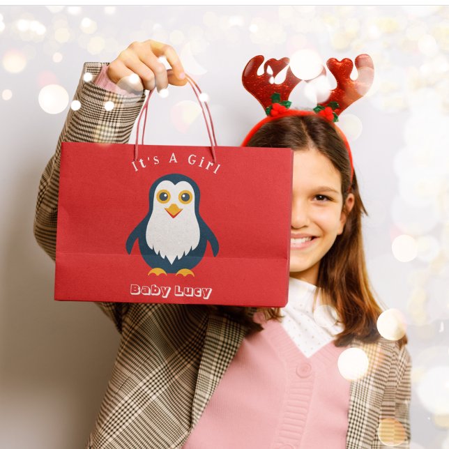 Grand Sac Cadeau Pingouin bébé (gift bag, birthday surprise gift bag, teddy bear gift bag, wine gift bag, travel bag, use and throw )