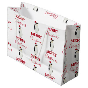 Grand Sac Cadeau Pingouin de Noël drôle animal avec chapeau de Père