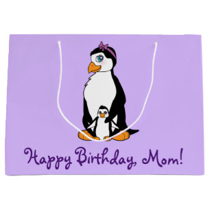 Grand Sac Cadeau Pingouin et poussin de joyeux anniversaire de mèr