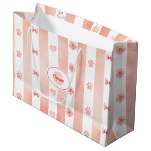 Grand Sac Cadeau Pink and White Stripe - Coeurs, Rose, Empreinte de