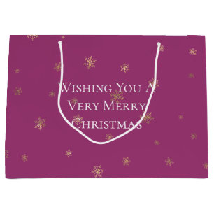 Grand Sac Cadeau Pink Boysenberry Christmas Gold Snowflakes