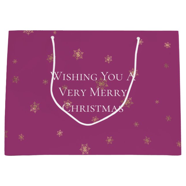 Grand Sac Cadeau Pink Boysenberry Christmas Gold Snowflakes (Devant)