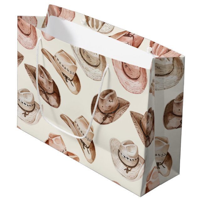 Grand Sac Cadeau Pink Brown Cowgirl Southwestern Casquettes Anniver (Devant Angle)