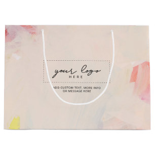 Grand Sac Cadeau Pink & Coral Abstrait Art Business Company Logo