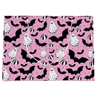 Grand Sac Cadeau Pink ghosts, bats and pumpkins