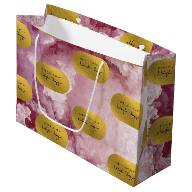 Grand Sac Cadeau Pink Gold Foil Sea Crystals Signature Script (Devant Angle)