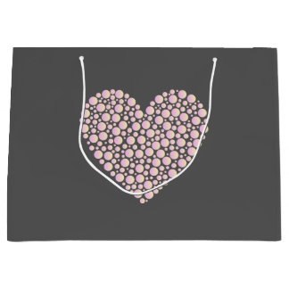 Grand Sac Cadeau Pink Gradient Heart Circles – Dark Grey Minimal 