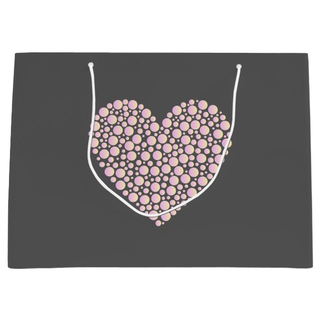 Grand Sac Cadeau Pink Gradient Heart Circles – Dark Grey Minimal  (Devant)