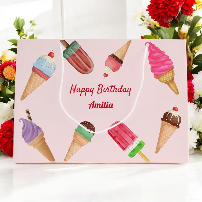 Grand Sac Cadeau Pink Ice Cream Party Anniversaire Baby shower Cade (Créateur téléchargé)