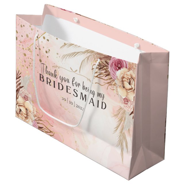 Grand Sac Cadeau Pink Pastel Aquarelle Bridesmaid Merci (Devant Angle)