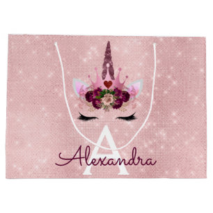 Grand Sac Cadeau Pink Princess Unicorn Rose Gold Blush Pink Parties