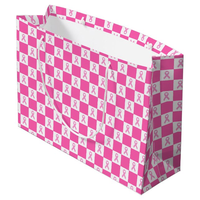 Grand Sac Cadeau Pink Ribbon Checkerboard – Breast Cancer Awareness (Dos Angle)
