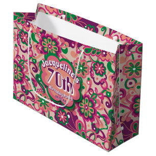 Grand Sac Cadeau Pink Super Psychedelic 60s les années 70 Floral An