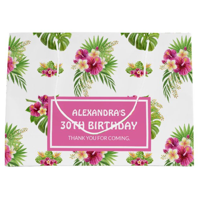 Grand Sac Cadeau Pink Tropical Floral Luau Party Birthday (Devant)