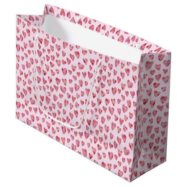 Grand Sac Cadeau Pink Valentine Love motif de coeur (Devant Angle)