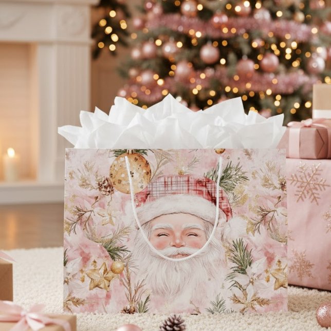 Grand Sac Cadeau Pink Victorian Santa Claus Christmas Holiday (Créateur téléchargé)
