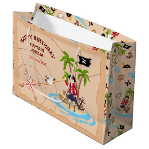Grand Sac Cadeau Pirate Girl Treasure Map Amusant Anniversaire Fête