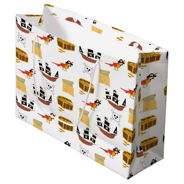 Grand Sac Cadeau Pirate Ship Treasure Motif à thème de coffre (Devant Angle)