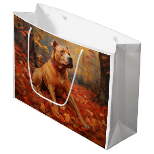 Grand Sac Cadeau Pitbull dans les feuilles d'automne tombent inspir