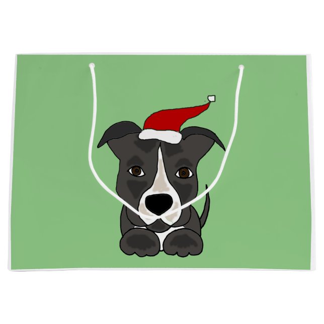 Grand Sac Cadeau Pitbull gris drôle dans l'art de Noël de casquette (Devant)