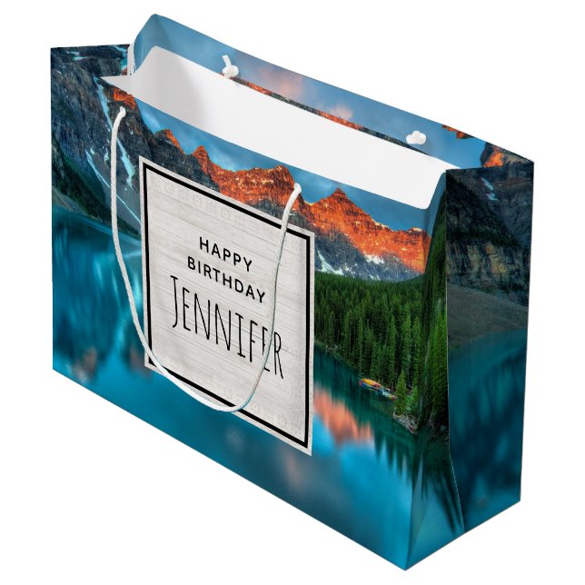 Grand Sac Cadeau Pittoresque Mountain & Lake Photographie Anniversa (Devant Angle)