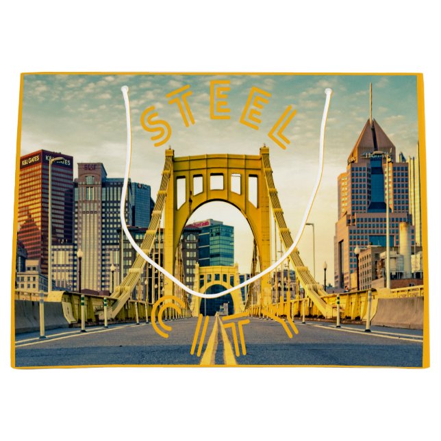 Grand Sac Cadeau Pittsburgh Steel City Skyline Bridge Pennsylvanie  (Devant)