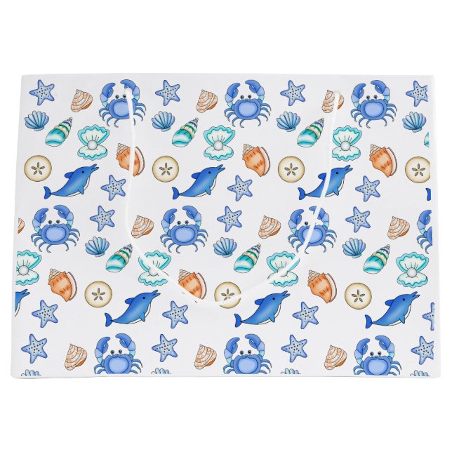 Grand Sac Cadeau Plage à thème Anniversaire ou Baby shower (Devant)