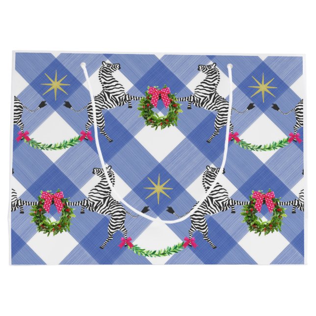 Grand Sac Cadeau Plaid Bleu des Fêtes (Dos)