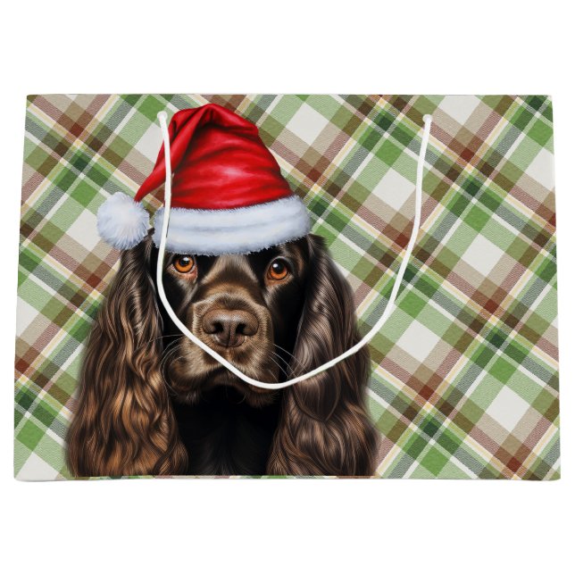 Grand Sac Cadeau Plaid Christmas Chocolate Cocker Spaniel Dog  (Devant)
