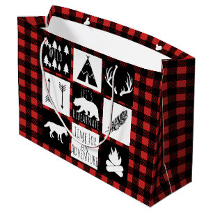 Grand Sac Cadeau Plaid de Buffalo Check Wilderness & Animaux Rustiq