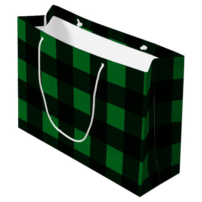 Grand Sac Cadeau Plaid de Buffalo Vert (Devant Angle)