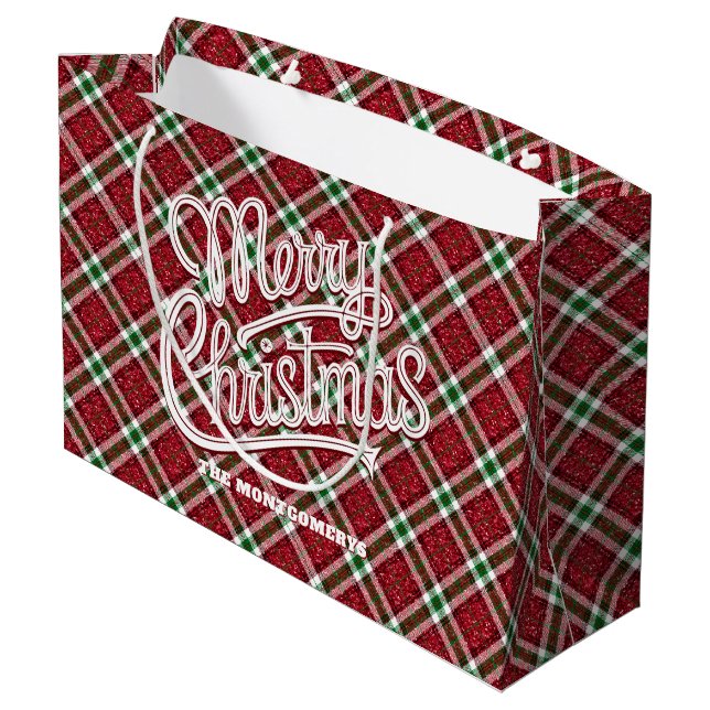 Grand Sac Cadeau Plaid de Noël scintillant  (Dos Angle)