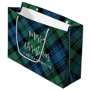 Grand Sac Cadeau Plaid Green Check Rustique Noël Campbell Tartan
