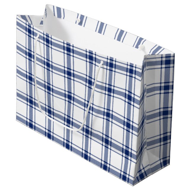 Grand Sac Cadeau Plaid Nautique Bleu et Blanc (Devant Angle)
