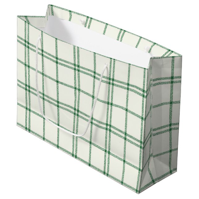 Grand Sac Cadeau Plaid Vert (Devant Angle)