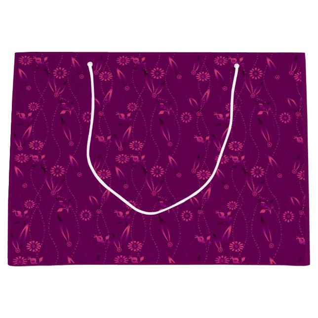 Grand Sac Cadeau Plain floral pattern retro burgundy (Devant)